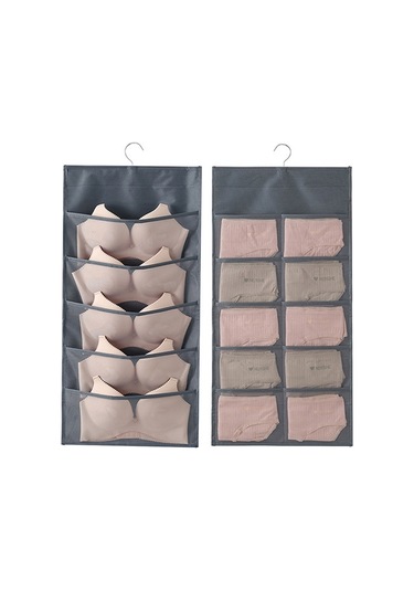 5 + 10 Izgara İç Çamaşırı Saklama Çantası Dokumasız Çift Taraflı Asılı Saklama Çantası Gri
