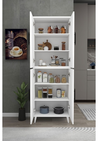 6 Raflı 4 Kapaklı Çok Amaçlı Dolap Beyaz - Mat Beyaz Çok Renkli