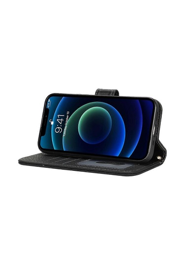 İphone 13 Mini Stand Kılıf Litchi Dokulu Hakiki İnek Derisi Cüzdan Telefon Kılıfı Rfıd İle Uyumlu Çok Renkli