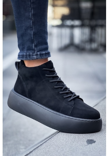 Pabucmarketi Bağcıklı Erkek Spor Bot Siyah Süet Siyah Taban Çok Renkli