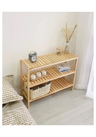 Ahşap Raf Çok Amaçlı Dekoratif Yan Sehpa Komidin Organizer Raf