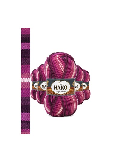 5 Adet Vega Stripe Premium Akrilik El Örgü İpi Yünü No: 82413