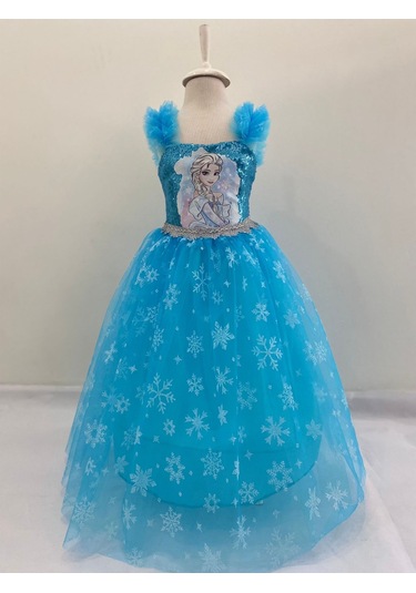 Kara Kedi Kostüm Evi-baskılı Kısa Kol Elsa Kostümü Mavi