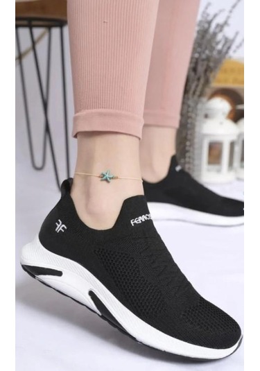 Günlük Kadın Erkek Unisex Sneaker Triko Nefes Alabilen Yürüyüş Bağcıksız Esnek Spor Ayakkabı Siyah - Beyaz