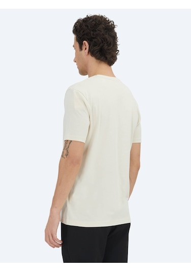 Kip Ekru Düz Bisiklet Yaka %100 Pamuk T-shirt Ekru