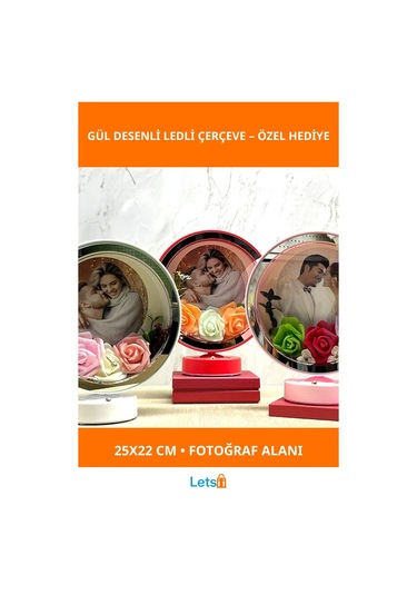 Kişiye Özel Gül Desenli Ledli Fotoğraf Çerçevesi 25x22 Cm