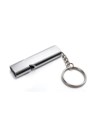 Gümüş 1 Adet Alüminyum Alaşımlı Yüksek Frekanslı Çift Tüplü İmdat Düdüğü Gümüş