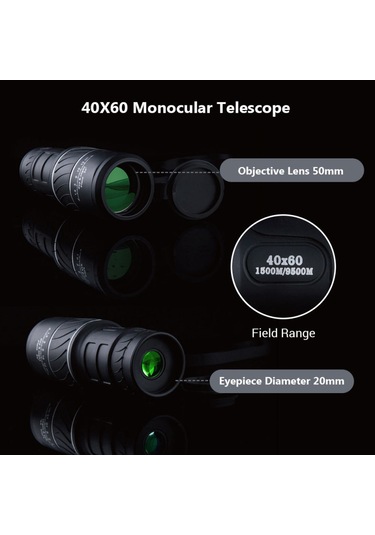 Suofeng 40x60 Hd Gece Görüşlü Su Geçirmez Bak4 Fmc Monoküler Teleskop - Kuş Gözlem, Av, Kamp Ve Doğa Yürüyüşü İçin Portatif Teleskop Hom-sf