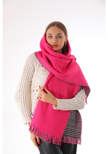 Çift Taraflı Yumuşak Dokulu Fuşya Şal Atkı Fuşya