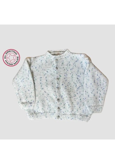 Uretti - Kadir 7704 - El Yapımı Örgü Bebek Hırka - 12 Ay Beyaz