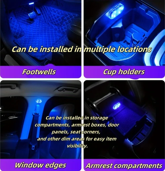 Besthome1 Mavi 2li 7 Renk Dokunmatik Usb Şarjlı Araç İçi Led Aydınlatma
