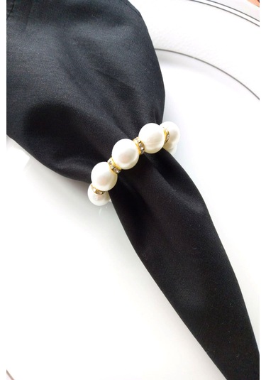 6 Adet Gold Taş Detaylı Inci Peçete Yüzüğü