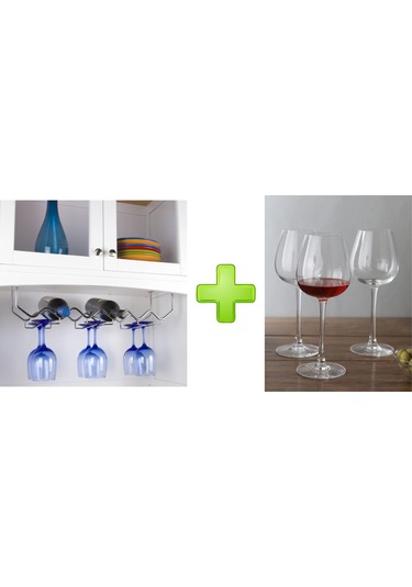 CAM KADEH 3 LÜ SET VE 1 ADET ŞARAPLIK VE BARDAK KURUTUCU RAF