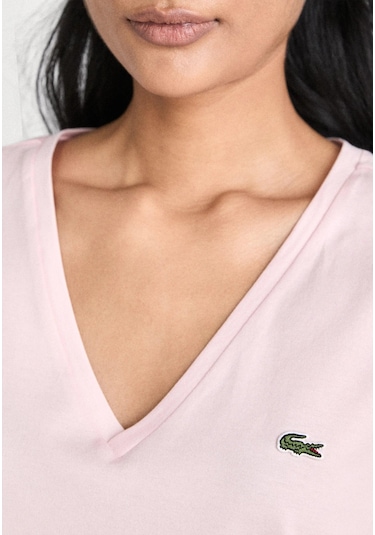 Lacoste V Yaka Organik Pamuk Bayan T-shirt Açık Pembe