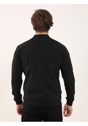 Dufy Siyah Erkek Slim Fit Bomber Yaka Triko - 96352 Siyah