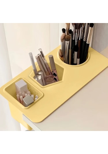 Lumaworld Siyah 1 Adet Büyük Kapasiteli Makyaj Fırçası Ve Ruj Organizer - Yapışkanlı Aksesuarlı Vanity Saklama Kutusu Siyah