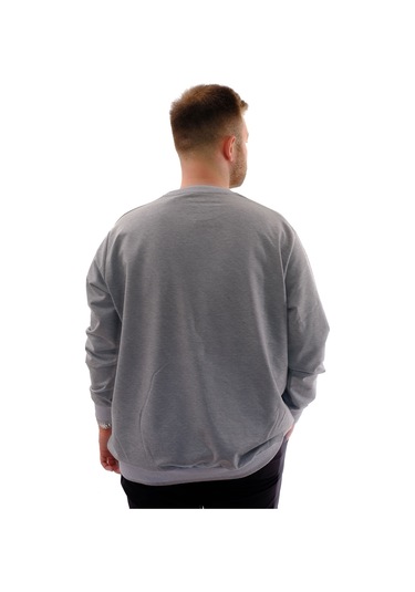 Mode Xl Büyük Beden Erkek Bisiklet Yaka Basic Sweatshirt U24174 Grimelanj Gri Melanj