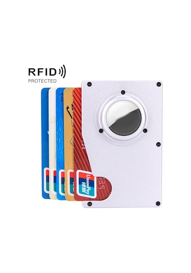 Airtag İçin Tracker Kart Tutucu Anti Loss Rfıd Cüzdan Kart Tutucu Gümüş
