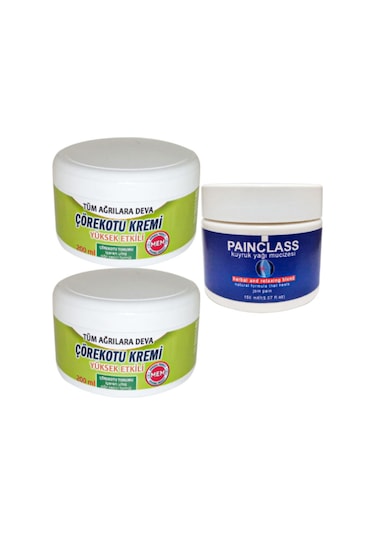 2 Adet Çörek Otu Kremi Büyük Xlboy 200 Ml Agrilar İçin Krem Green + 150 Ml Kuyruk Yağı Kremi Painclass / Diz Dirsek İskelet Sırt Bel Kas Eklem Ağrılarına Masaj Seti