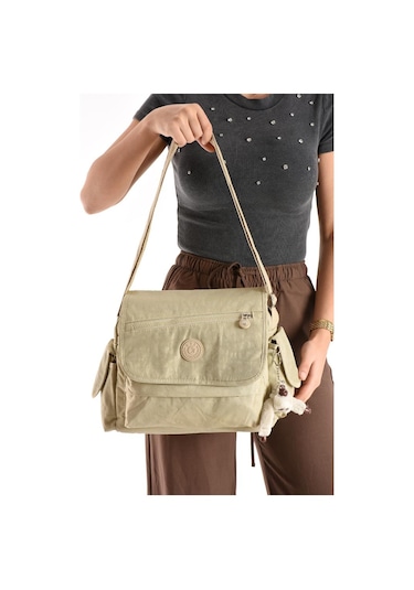 Postacı Okul Çantası Çapraz Askılı Büyük Boy 33 27 Cm Askı Uzunluğu 130 Cm Çok Cepli Kapaklı Omuz Krem