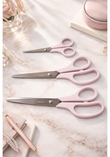 3'lü Makas Seti 21,5-19,5-14 Cm, Paslanmaz Çelik, Pembe