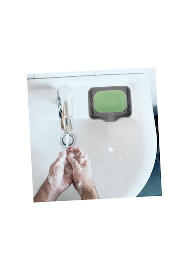 Silikon Mutfak, Banyo Su Giderli Vantuzlu Esnek Sabunluk Siyah Re