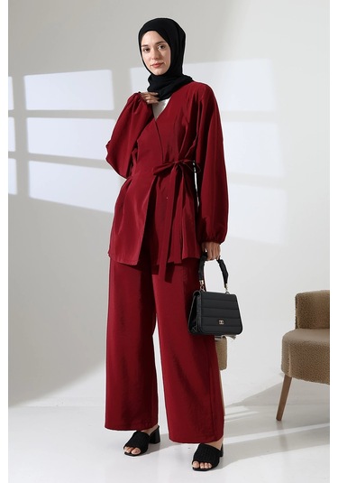 Kadın 100% Pamuk Modal Bordo Kimono Pantolon Tesettür Takım Çok Renkli