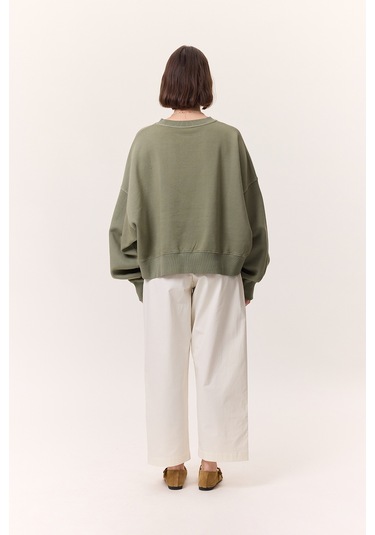 Yıkama Efektli Sweatshırt Yeşil Yeşil