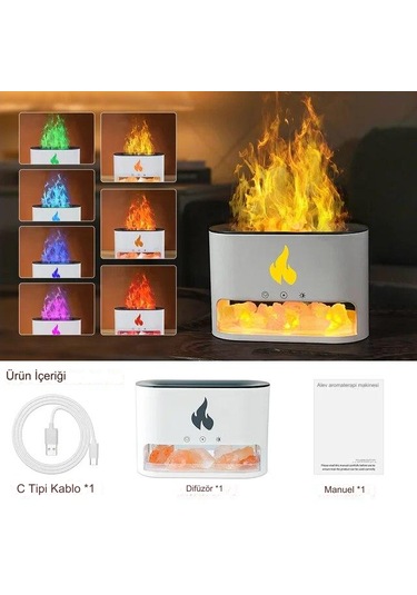 Şömine Hava Nemlendiricisi 4 Renkli Alevli Taşlı Buhar Makinesi