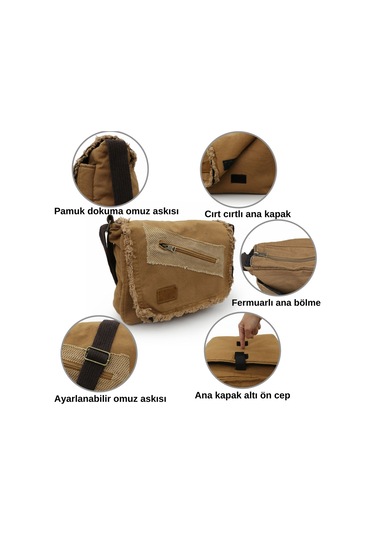 Old Cotton Cargo 7136 Camel 14 İnç Laptop Omuz Postacı Çantası Camel