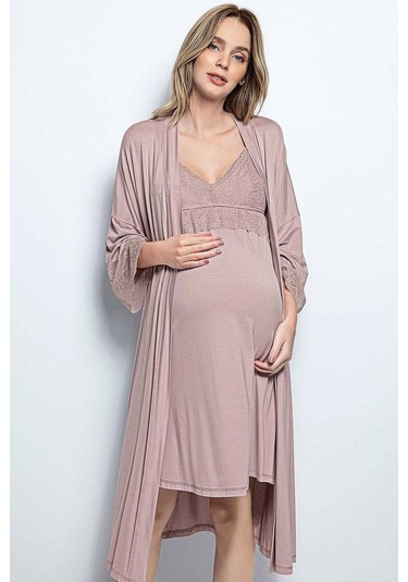 Monamise 18430 Hamile Lohusa Sabahlıklı Gecelik Takım - Vizon