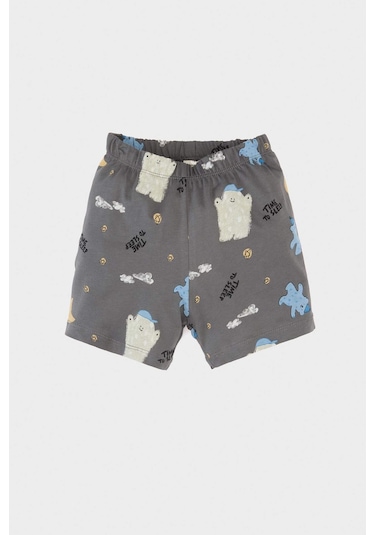 DeFacto Erkek Bebek Pijama Takımı Desenli Kısa Kollu Penye Üst Beli Lastikli Şort E1180A525HSGR310 Gri