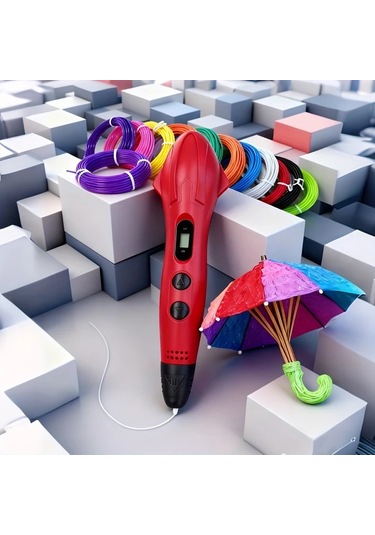 Elmpaly Mavi 3d Kalem Seti: 12 Renk Pla, Şablon Ve  Kutusu İle 3 Boyutlu Çizim