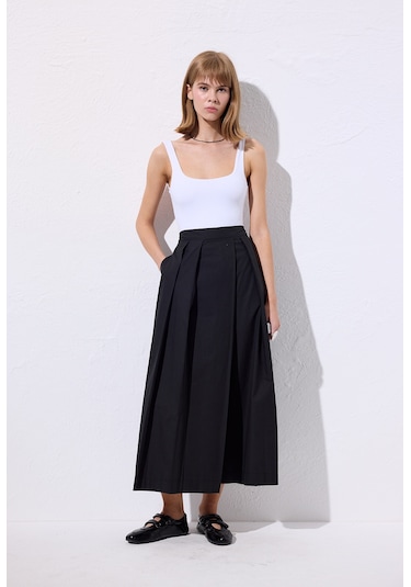 Geniş Pileli Pantolon Siyah Siyah
