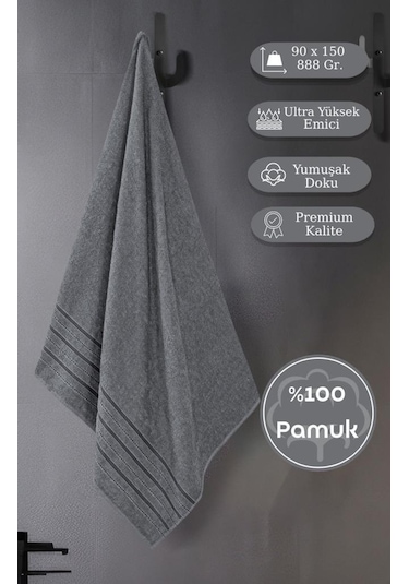 Bej Banyo Havlusu Tekli Dora 90x150 Cm Yüksek Emici Gri