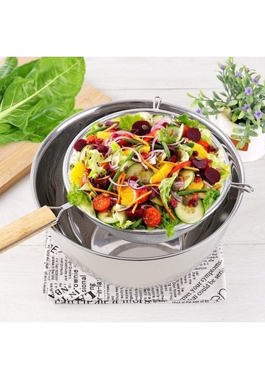 Ulzyvf Uzun Un Süzgeç Saplı Paslanmaz Çelik Örgü Kevgir, İnce Eleme Elek İçin Dayanıklı Çelik Süzgeç Pj Çelik