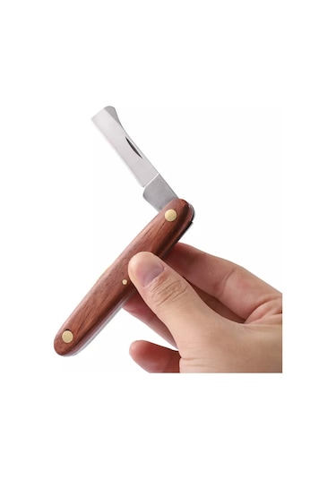 Symbee Ahşap Saplı, Paslanmaz Çelik İkili Açılabilir Cibik Bıçak - Bahçe Ve Ağaç Aşısı Gereci
