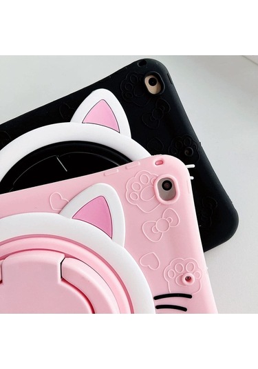 Apple Ipad 8. Ve 9. Nesil 10.2 Inç 2020 / 2021 Uyumlu Kedi Kılıf Standlı Eğlenceli Koruma Siyah