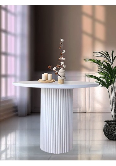 Arya Yuvarlak Ahşap Bohem Masa 90x90 Beyaz