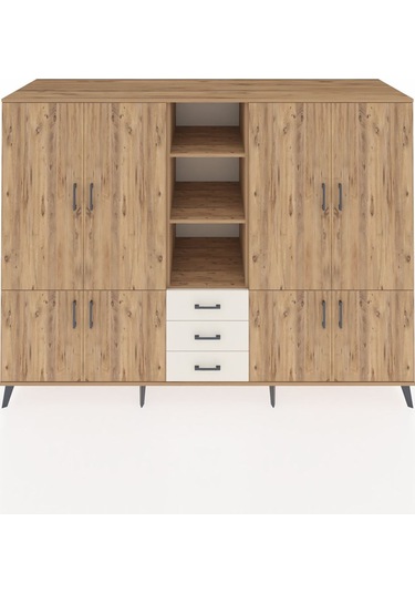 Kronos Dolap 11 Raflı 3 Çekmeceli 8 Kapaklı 220x59x163 Çam-çam/ay Çam-çam/aytaşı