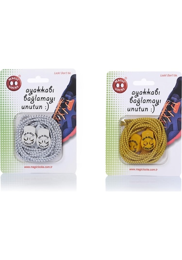 Magic Locks Yuvarlak Akıllı Ayakkabı Bağcık 2'li Set Beyaz-Sarı