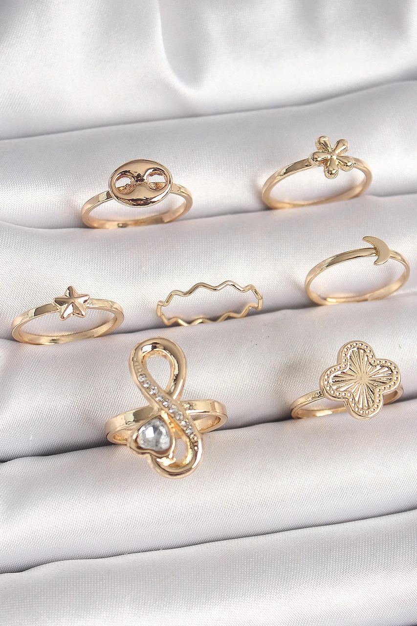 Dodes Dodes Pirinç Gold Renk Zirkon Taşlı Sonsuzluk Figür Yıldız Detay Kadın Yüzük Kombini Tg27byk36 Çok Renkli