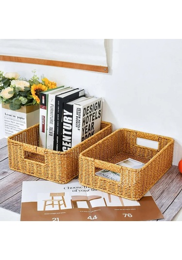 Morponi 3'lü Rattan Dekoratif Rustik Çok Amaçlı Sepet - Organizer Sarı