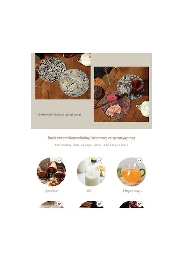 Mutfak Masası Yuvarlak Deri Bardak Altlığı 001 Çok Renkli