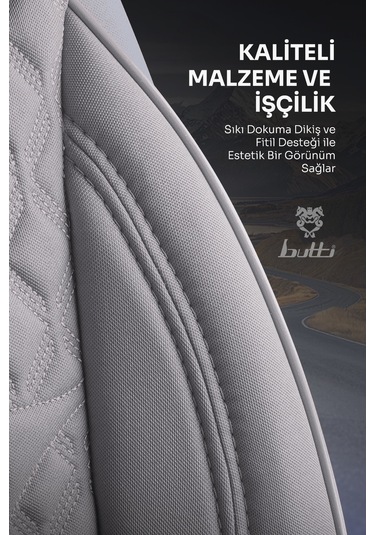Gri - Gri Butti Speedy Serisi Premium Oto Koltuk Kılıfı Ortopedik Destekli, Ön Arka Tam Set, Aırbag Uyumlu