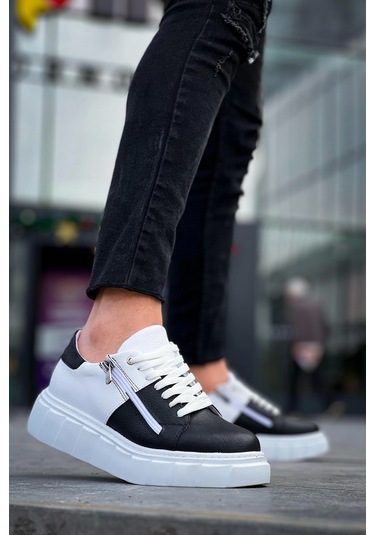 Kb-x155 Kuback Siyah Cilt Beyaz Cilt Detaylı Beyaz Yüksek Taban Günlük Spor Ayakkabı Siyah3 Siyah