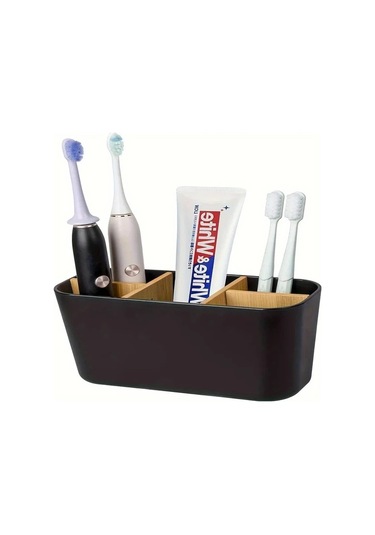 Cordial Siyah 5 Yuvalı Bambu Diş Fırçası Tutucu, Elektrikli Fırça Ve Macun Askılı Banyo Aksesuarı Siyah