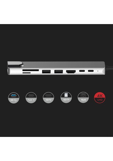Reedark Usb-c Çok Fonksiyonlu Hub: 4k Hdmı, Pd Şarj, Rj45, Usb 2.0, Tf/sd Kart Okuyucu - Gri 8-in-1 Genişletme Dökümü