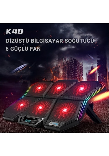 Coofbe Led Işıklı Ayarlanabilir 7 Kademeli Stand 6 Fanlı Göstergeli Notebook Laptop Soğutucu Turbo Fan