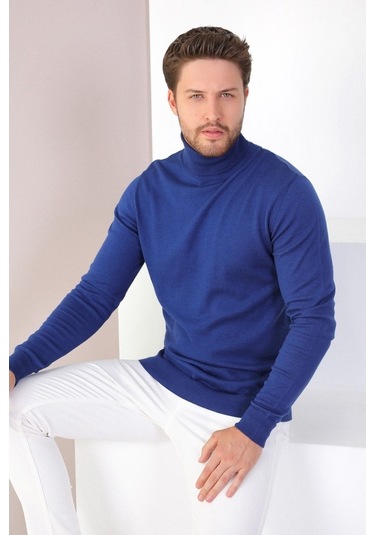 Ferraro Saks Balıkçı Yaka Pamuk Kazak Saks